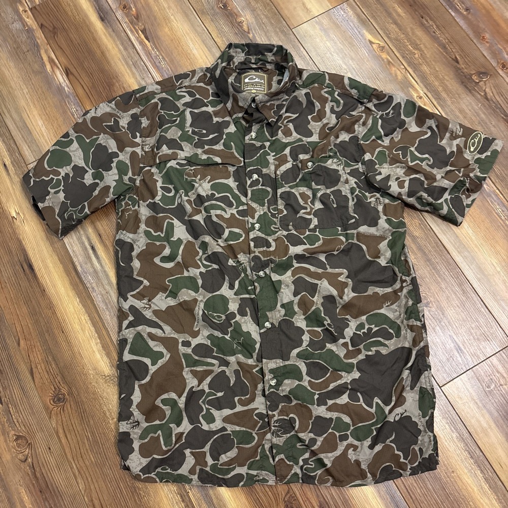 Drake Waterfowl Systems Old School Camo Shirt Vented Short Sleeve Mens M Hunting